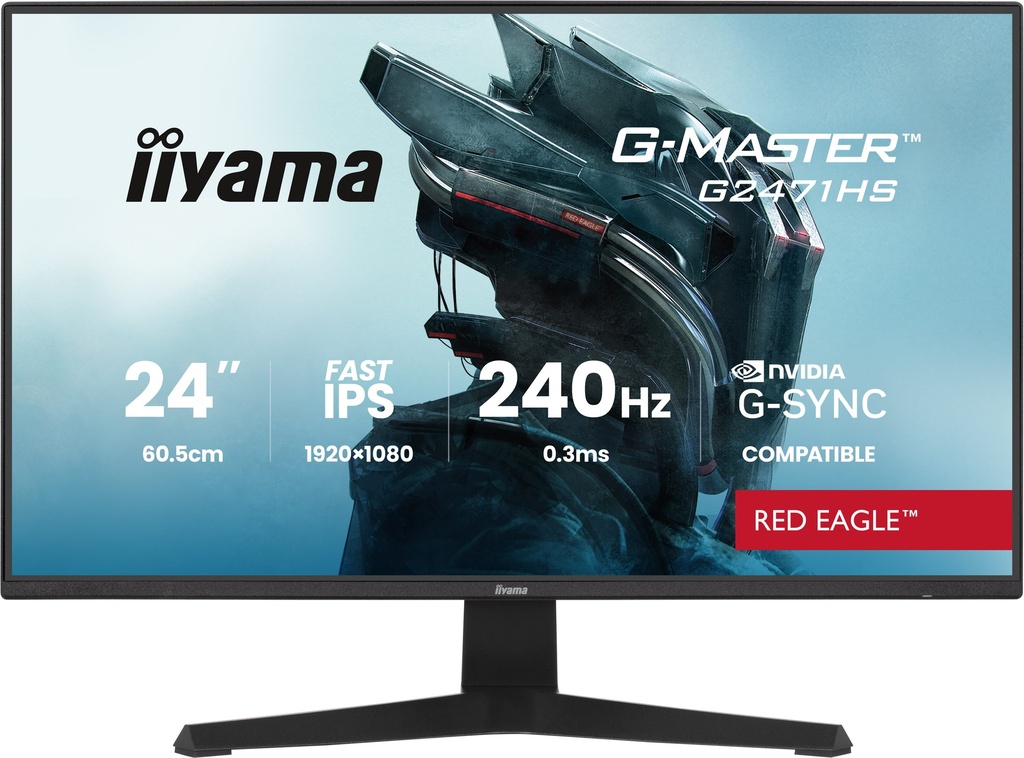 [MO24IIYG2471] iiyama G-Master G2471HS-B1 Red Eagle Écran PC 23.8", Fast IPS, 16:9, 1920 x 1080 (FHD), 0,3 ms, 240 Hz, Adaptive Sync / G-SYNC, HDMI/DisplayPort