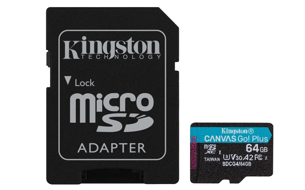 Kingston Canvas Go! Plus 64Go - Carte MicroSDXC UHS-I U3 V30 A2 64 Go + Adaptateur SD