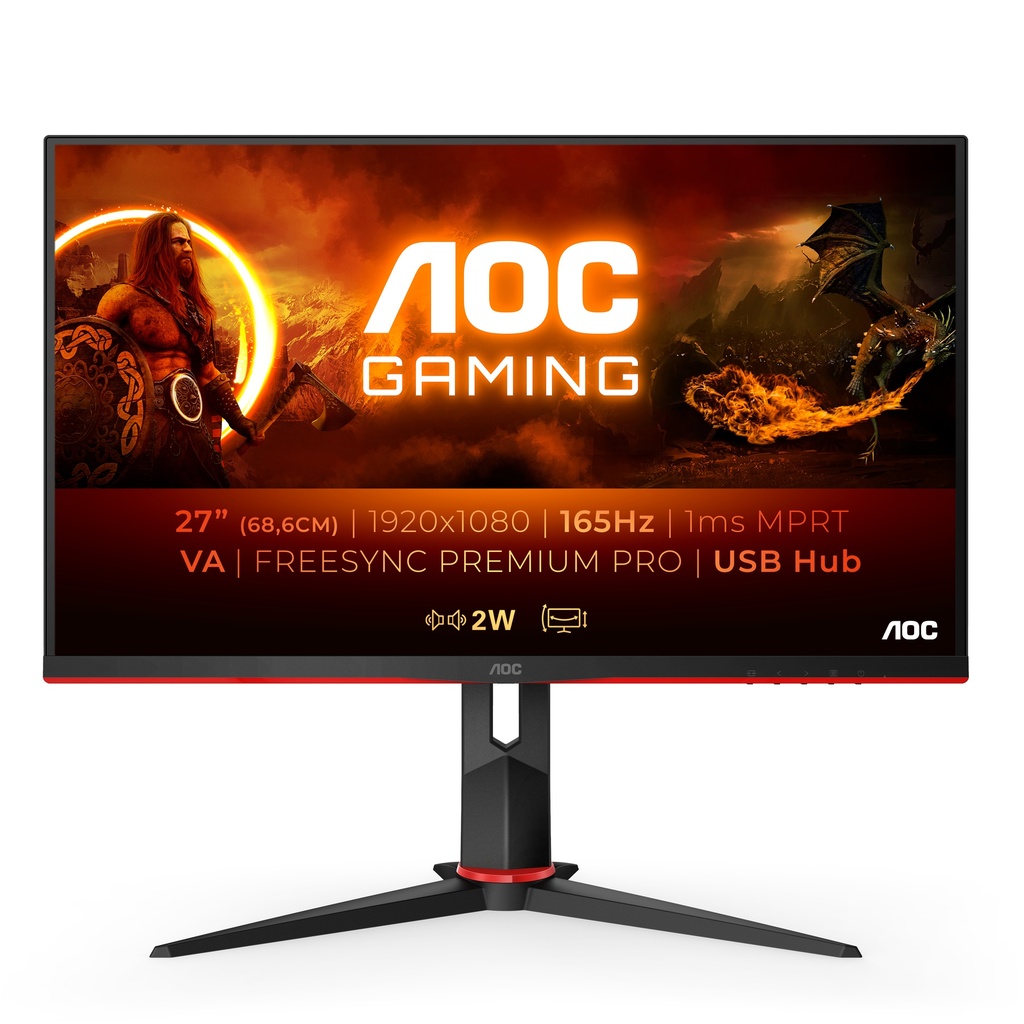 AOC Gaming 27G2SU/BK - Écran LED - jeux - 27" - 1920 x 1080 Full HD (1080p) @ 165 Hz - VA - 350 cd/m² - 1 ms - 2xHDMI, DisplayPort - haut-parleurs