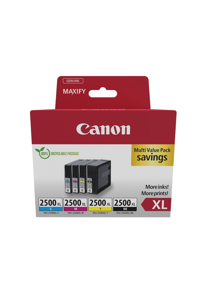 Canon PGI-2500XL BK/C/M/Y Original High Capacity Multipack Ink Cartridge