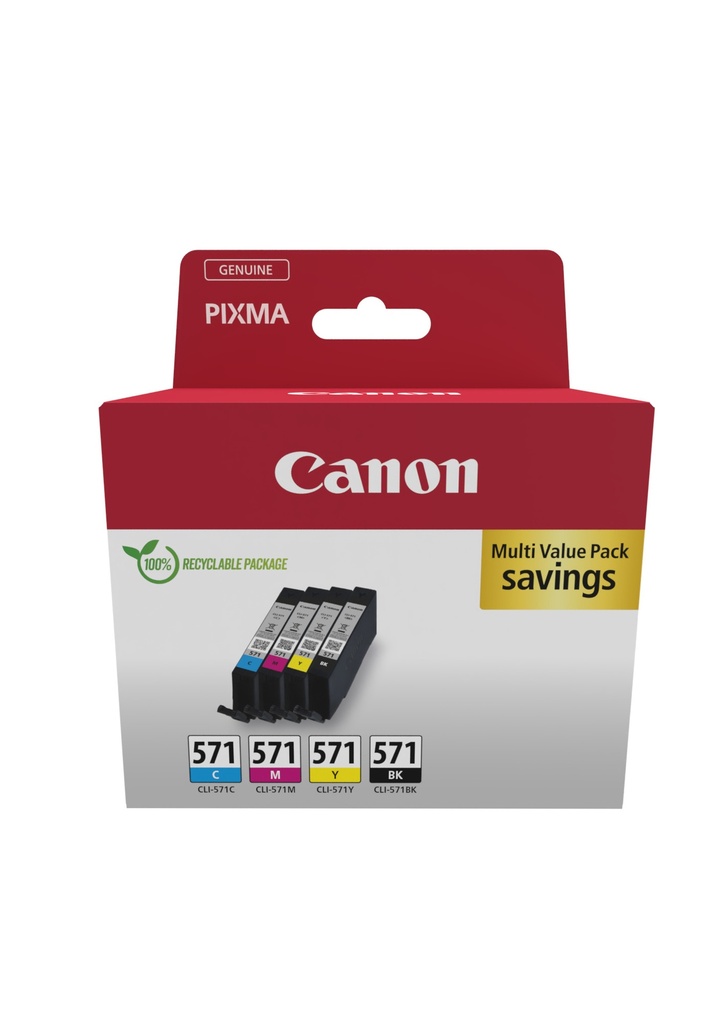 [CARTCAN571PACK] Canon CLI-571 C/M/Y/BK Multipack - Pack de 4 - 7 ml - noir, jaune, cyan, magenta - original - réservoir d'encre -