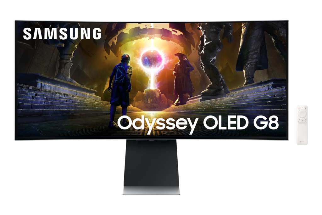 [MO34SAMG850] Samsung Odyssey OLED G8 S34DG850SU - G85SD Series - moniteur OLED - Intelligent - jeux - incurvé - 34" - 3440 x 1440 UWQHD @ 175 Hz - 250 cd/m² - 1000000:1 - HDR10, HDR10+ - 0.03 ms - 2xHDMI, DisplayPort - haut-parleurs - argent