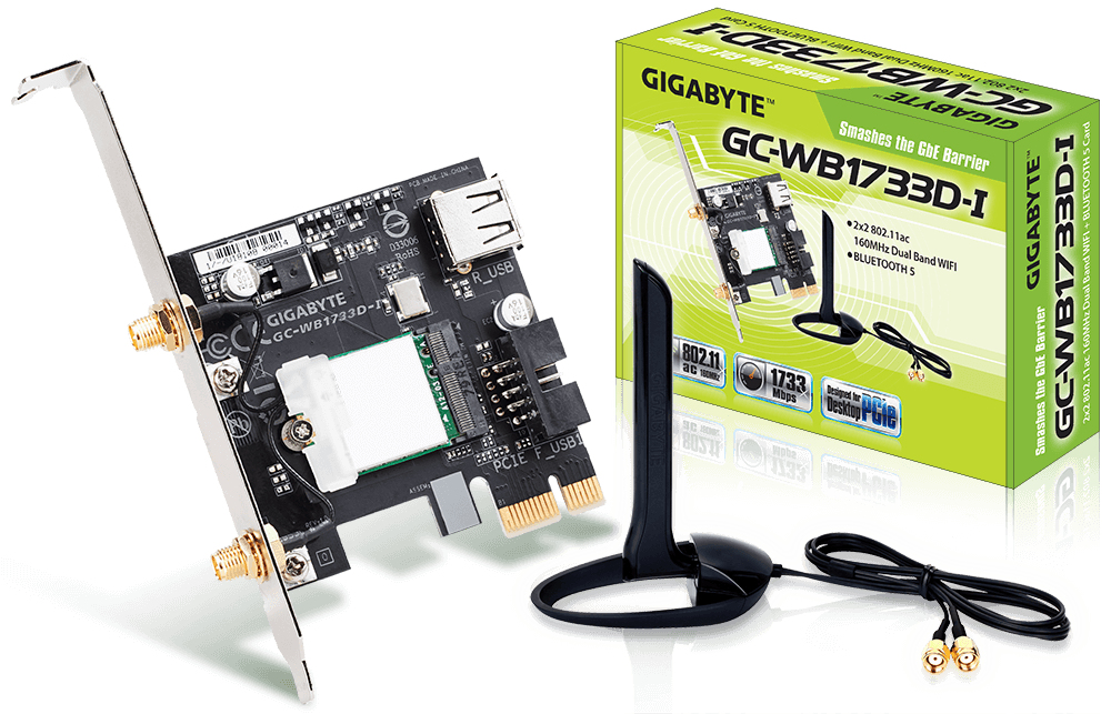 [CRWACBTGIGA] Carte Gigabyte GC-WB1733D-I  PCI-Express sans fil Wi-Fi AC 1733 Mbps + Bluetooth 5