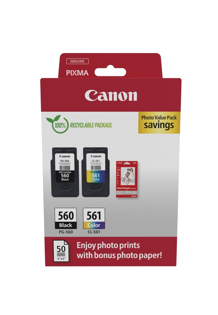 [CARTCAN560561] Canon PG-560 / CL-561 Multipack - Pack de 2 - noir, couleur (cyan, magenta, jaune) - cartouche original