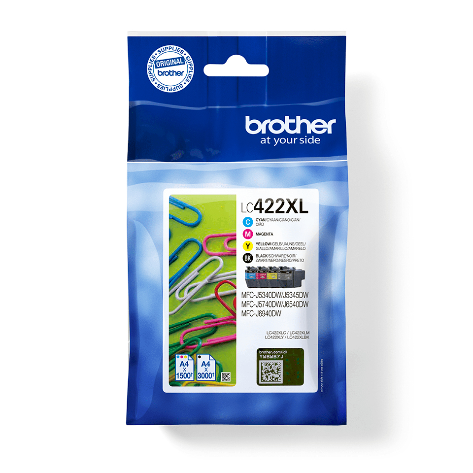 [CARTBROLC422XLVAL] Brother LC422XL - Pack de 4 cartouches noir, jaune, cyan, magenta - original - cartouche d'encre