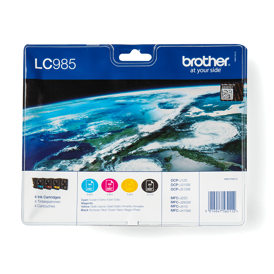 [CARTBROLC985VALBP] BROTHER LC-985 cartouche d encre noir et tricolore capacité standard noir: 300 pages, couleur: 260 pages 4-pack blister